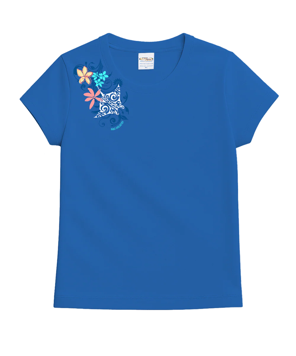 Tribal Manta Pua Swirls - Blue Hawaii Dyed Short Sleeve Crewneck T-Shirt