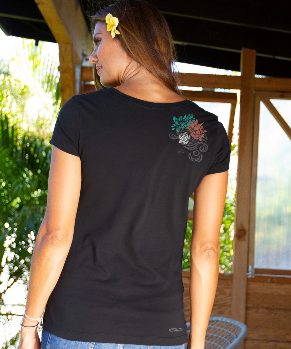 Tribal Pua Honu - Jet Black Short Sleeve Pima T-Shirt - Image 3