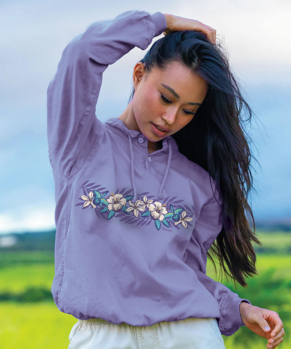 Tropical Florals - Lavender Dyed Long Sleeve Lightweight Pullover - Image 2