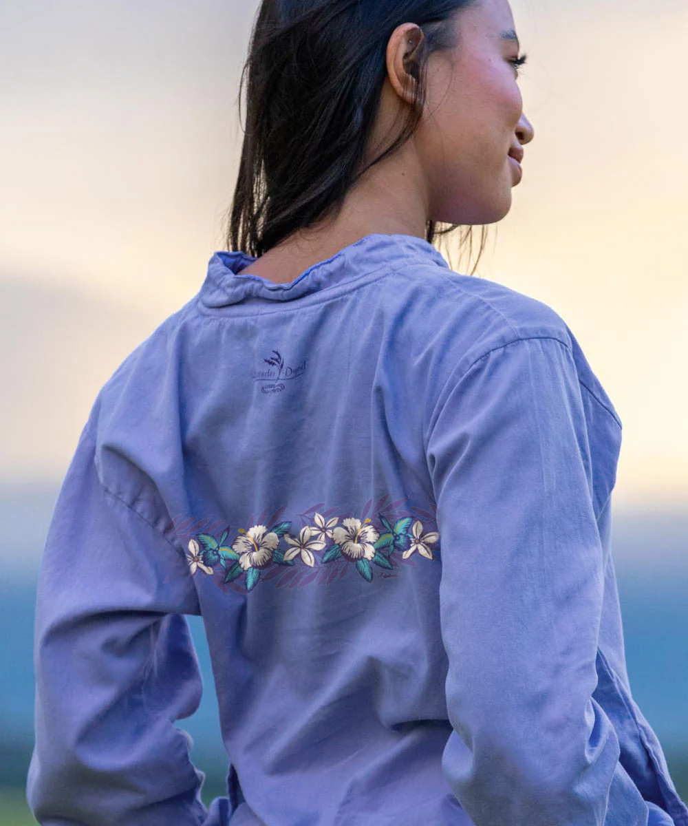 Tropical Florals - Lavender Dyed Long Sleeve Lightweight Pullover - Image 3