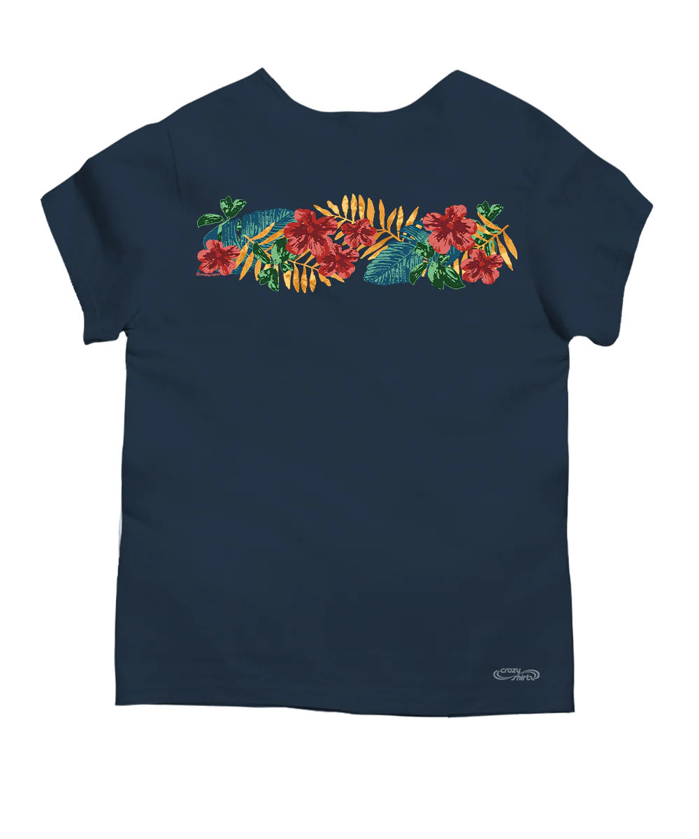 Tropical Leaves Band - Navy Short Sleeve Scoop Neck T-Shirt - Image 4