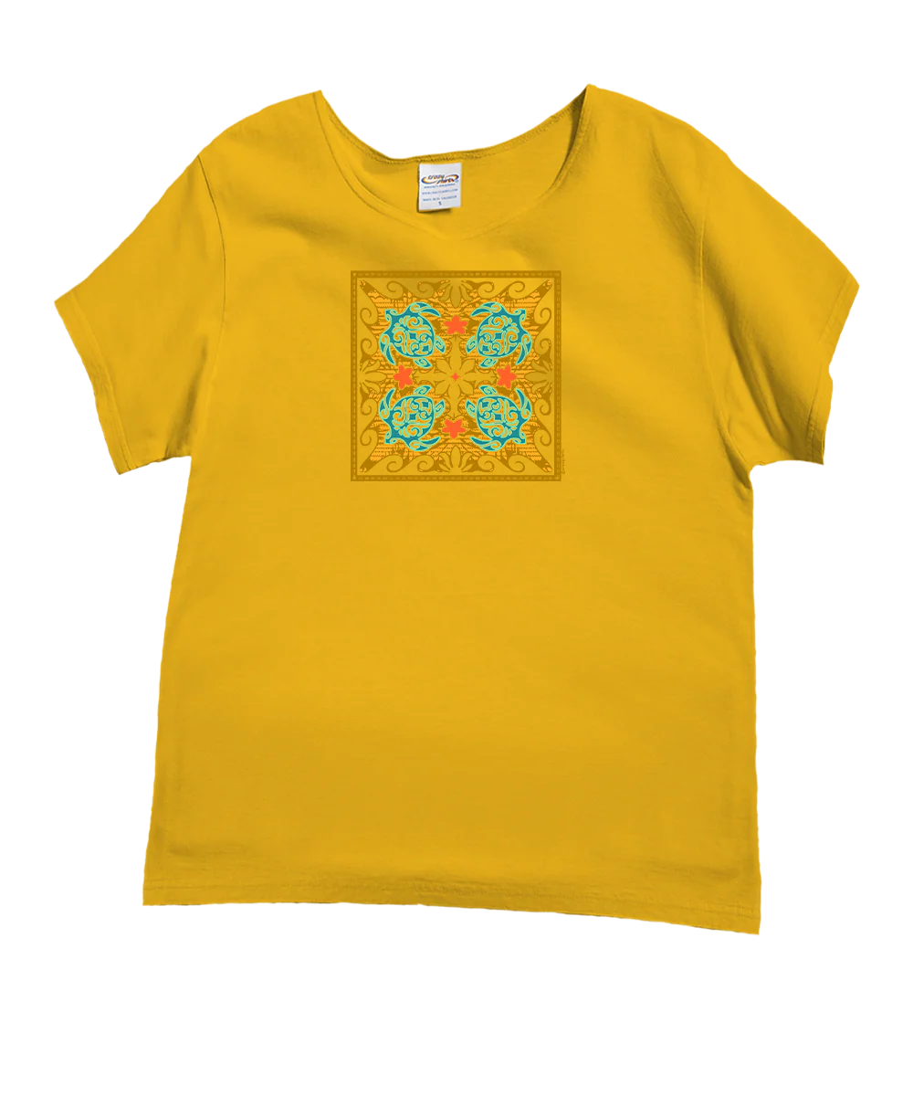 Tropical Reef Honu Quilt - Pineapple Dyed Short Sleeve Scoop Neck T-Shirt