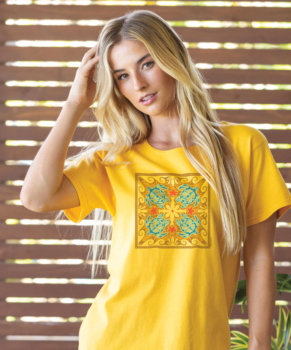 Tropical Reef Honu Quilt - Pineapple Dyed Short Sleeve Scoop Neck T-Shirt - Image 2