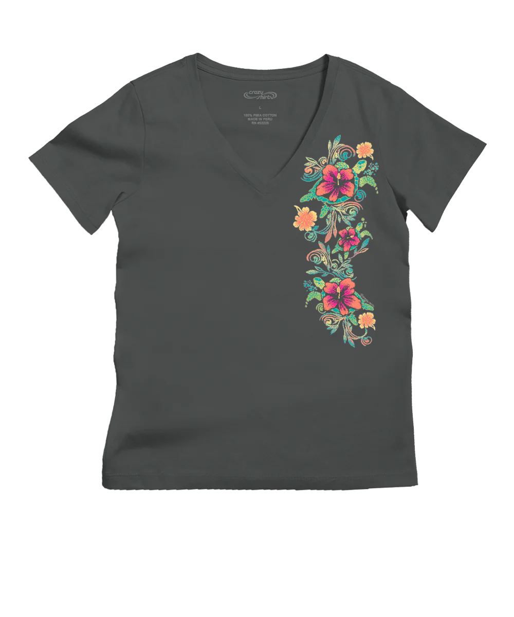 Turtle Dream - Graphite Short Sleeve Pima V-Neck T-Shirt
