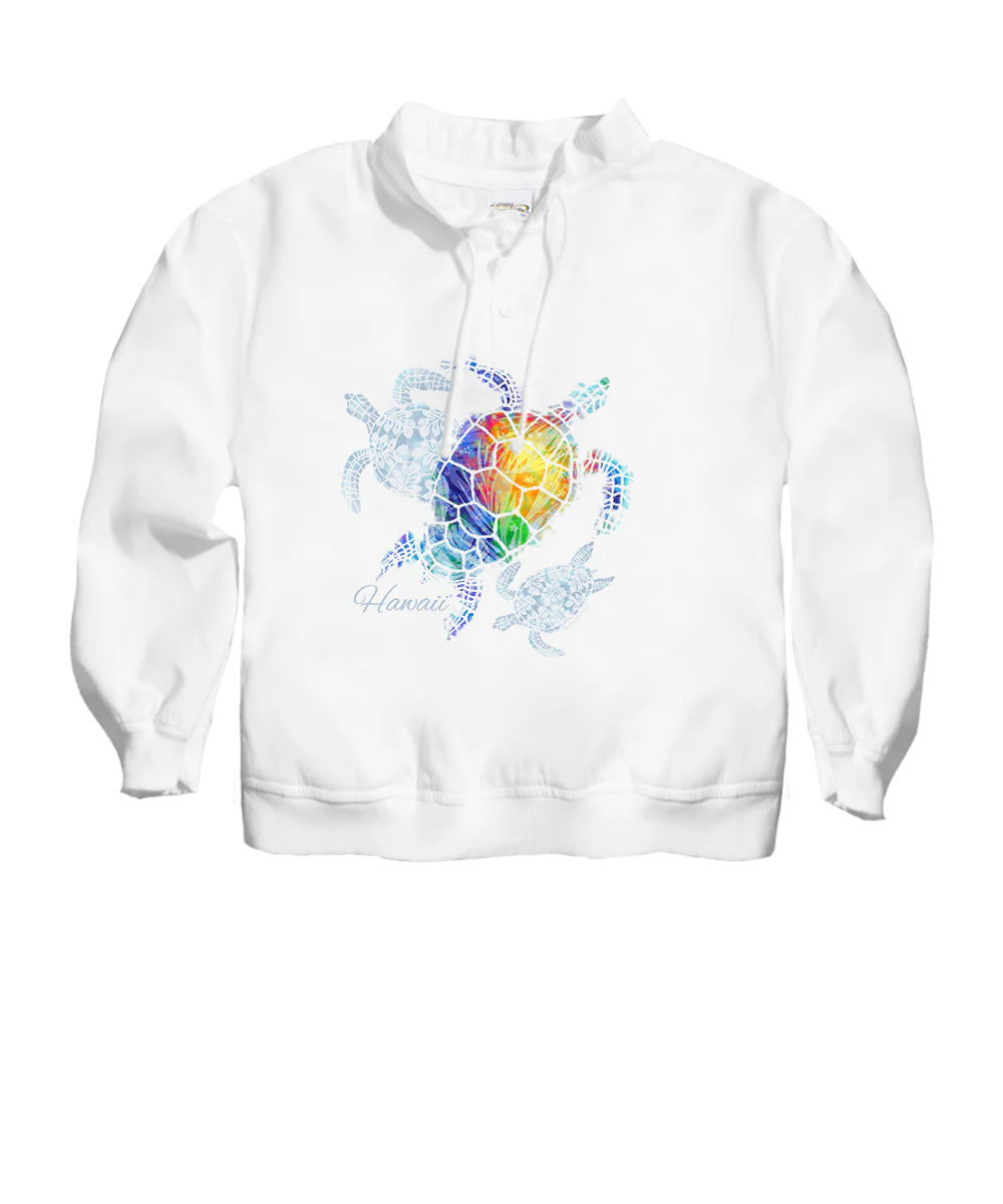 Turtle Seascape - White Long Sleeve Lightweight Pullover