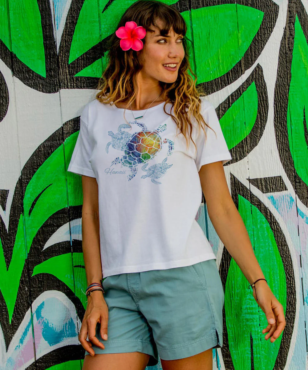 Turtle Seascape - White Short Sleeve Scoop Neck T-Shirt - Image 2