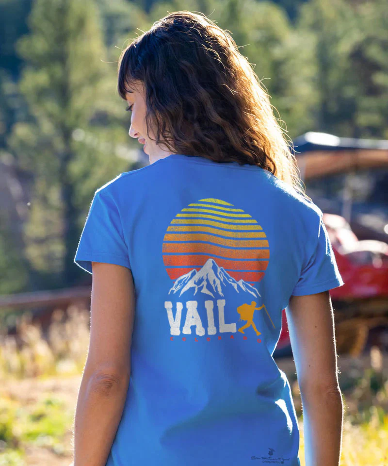 Vail Hiker Sunrise - Blue Hawaii Dyed Short Sleeve Crewneck T-Shirt - Image 2