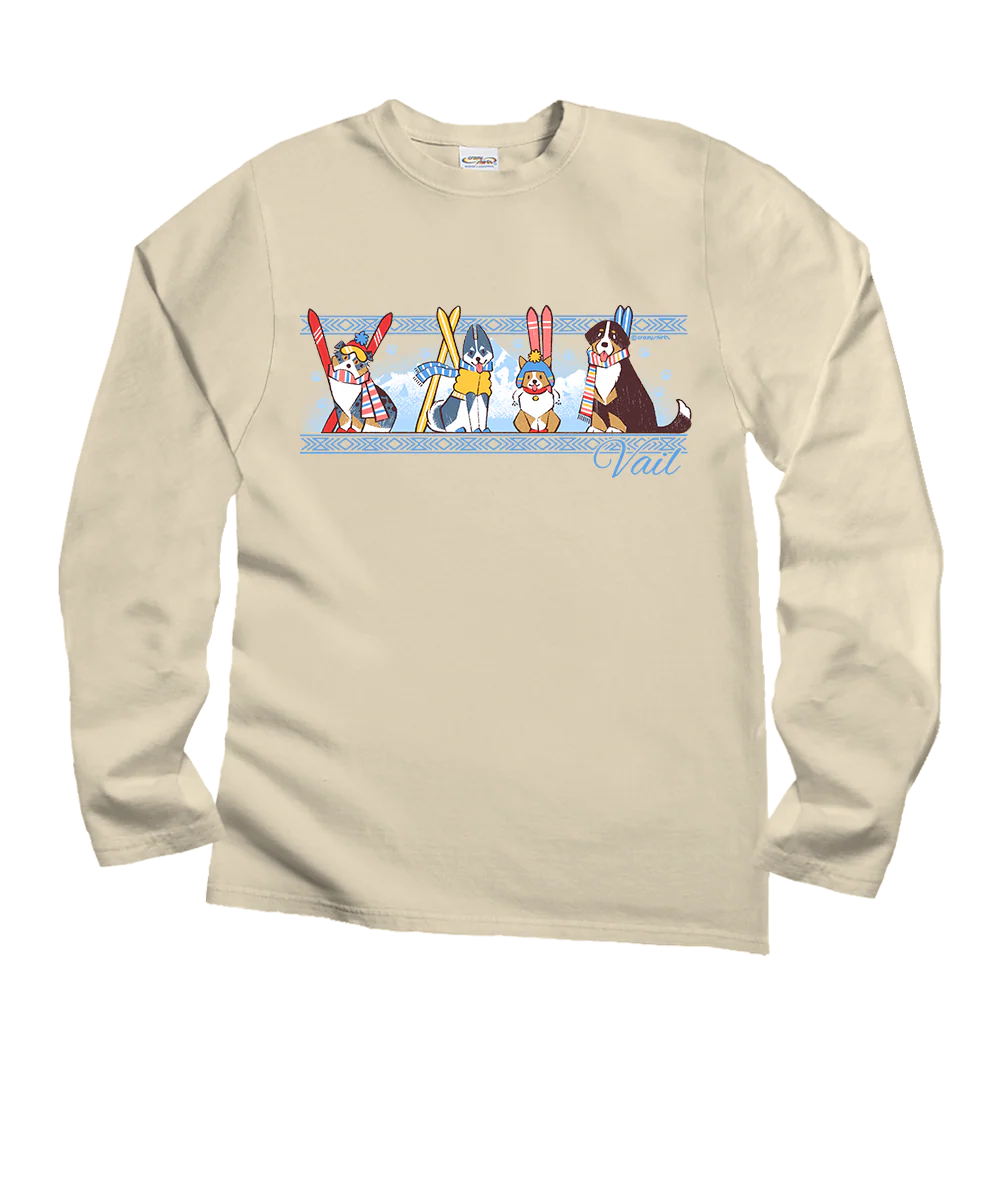Vail Ski Pups - Coconut Dyed Long Sleeve Crewneck T-Shirt