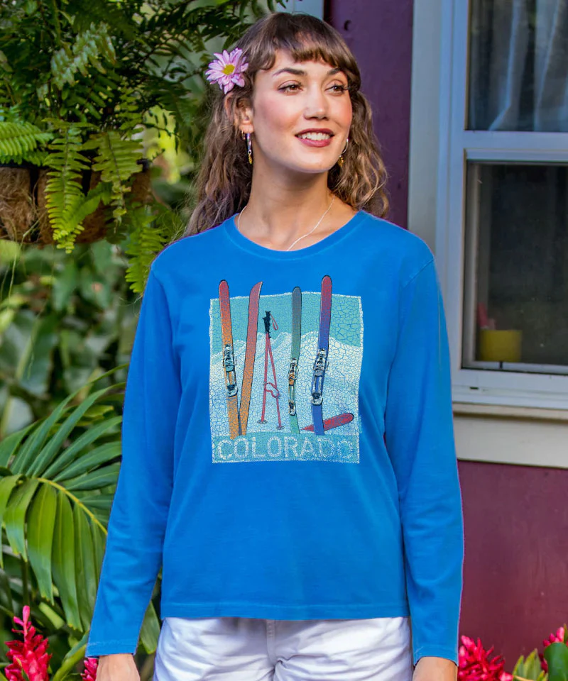 Vail Skis - Blue Hawaii Dyed Long Sleeve Crewneck T-Shirt - Image 2
