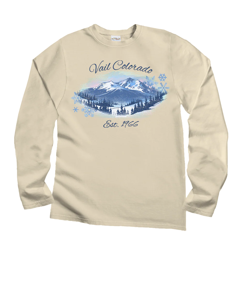 Vail Watercolor Scenic - Coconut Dyed Long Sleeve Crewneck T-Shirt