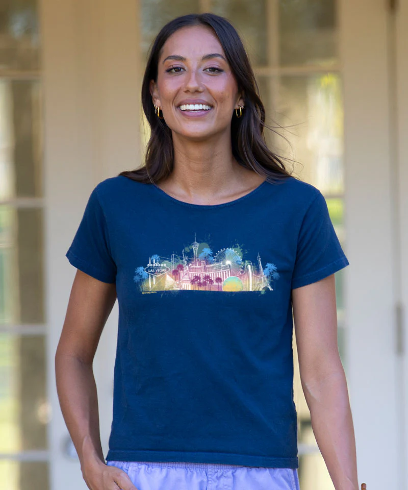Vegas Skyline - Navy Short Sleeve Scoop Neck T-Shirt - Image 2