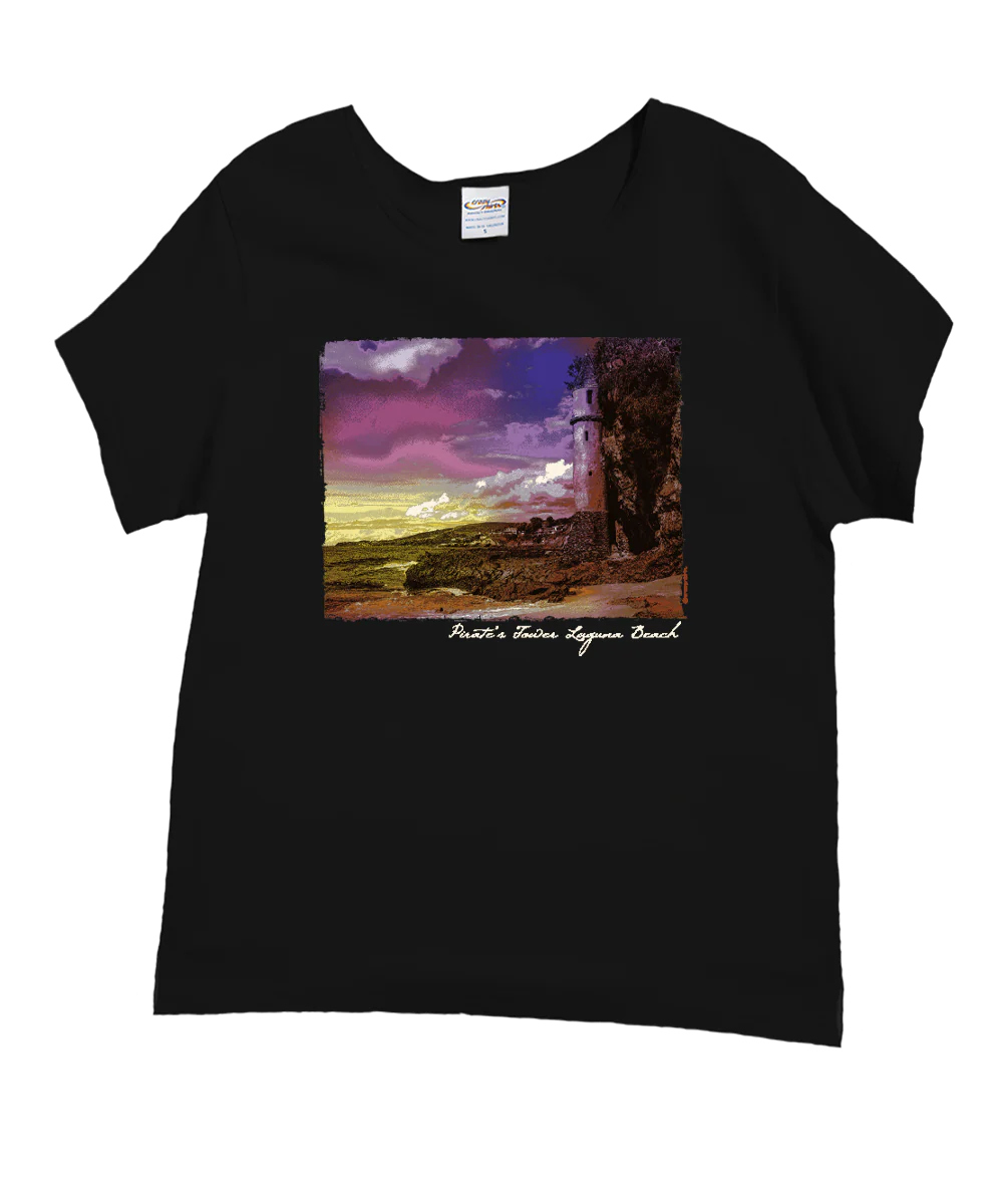 Victoria Beach Pirate Tower - Black Short Sleeve Scoop Neck T-Shirt
