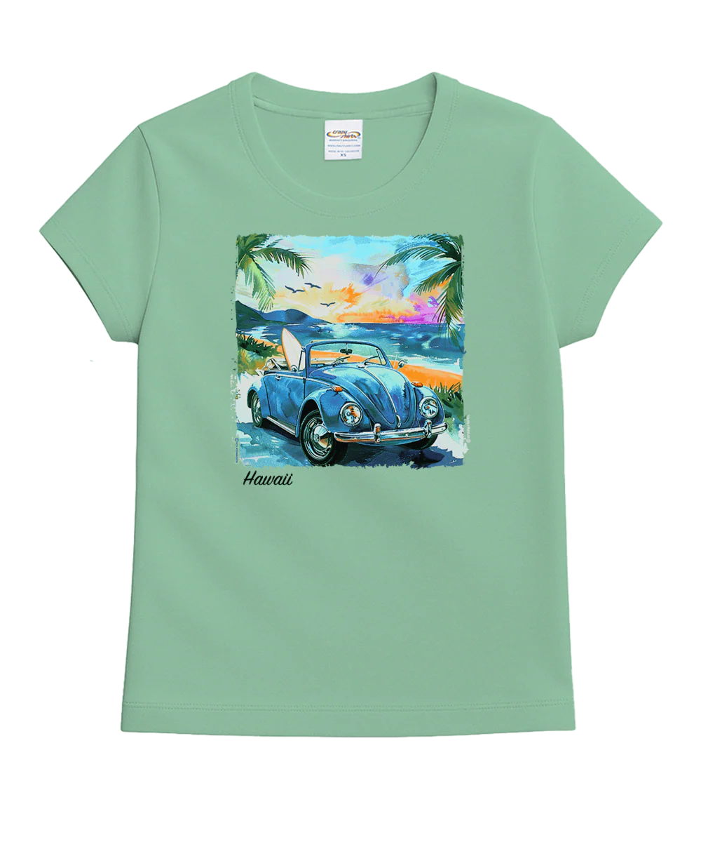 Volkswagen Beach Bug Scenic - Key Lime Dyed Short Sleeve Crewneck T-Shirt