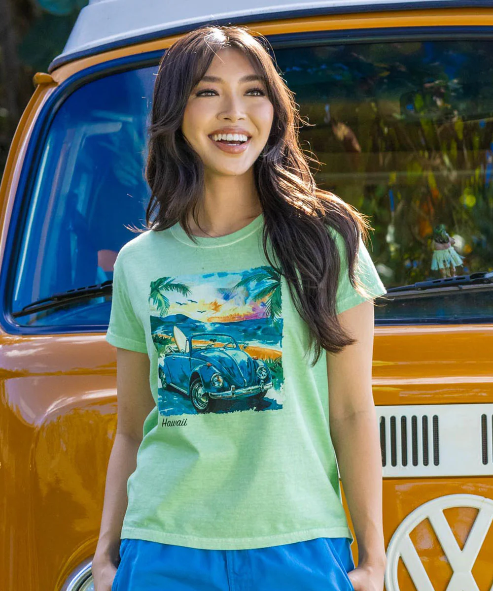 Volkswagen Beach Bug Scenic - Key Lime Dyed Short Sleeve Crewneck T-Shirt - Image 2