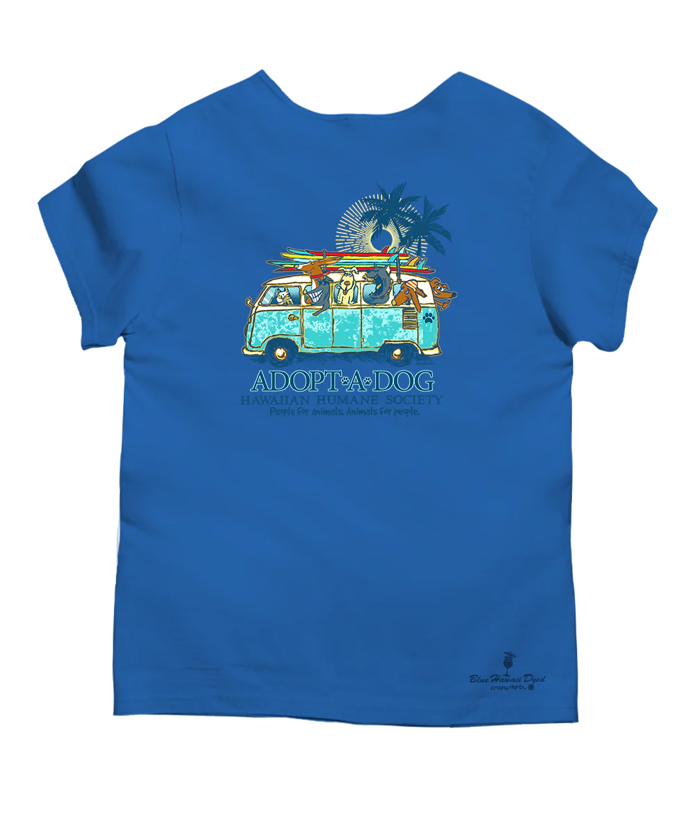 Volkswagen Hawaiian Humane Society Dog Day - Blue Hawaii Dyed Short Sleeve Scoop Neck T-Shirt - Image 4