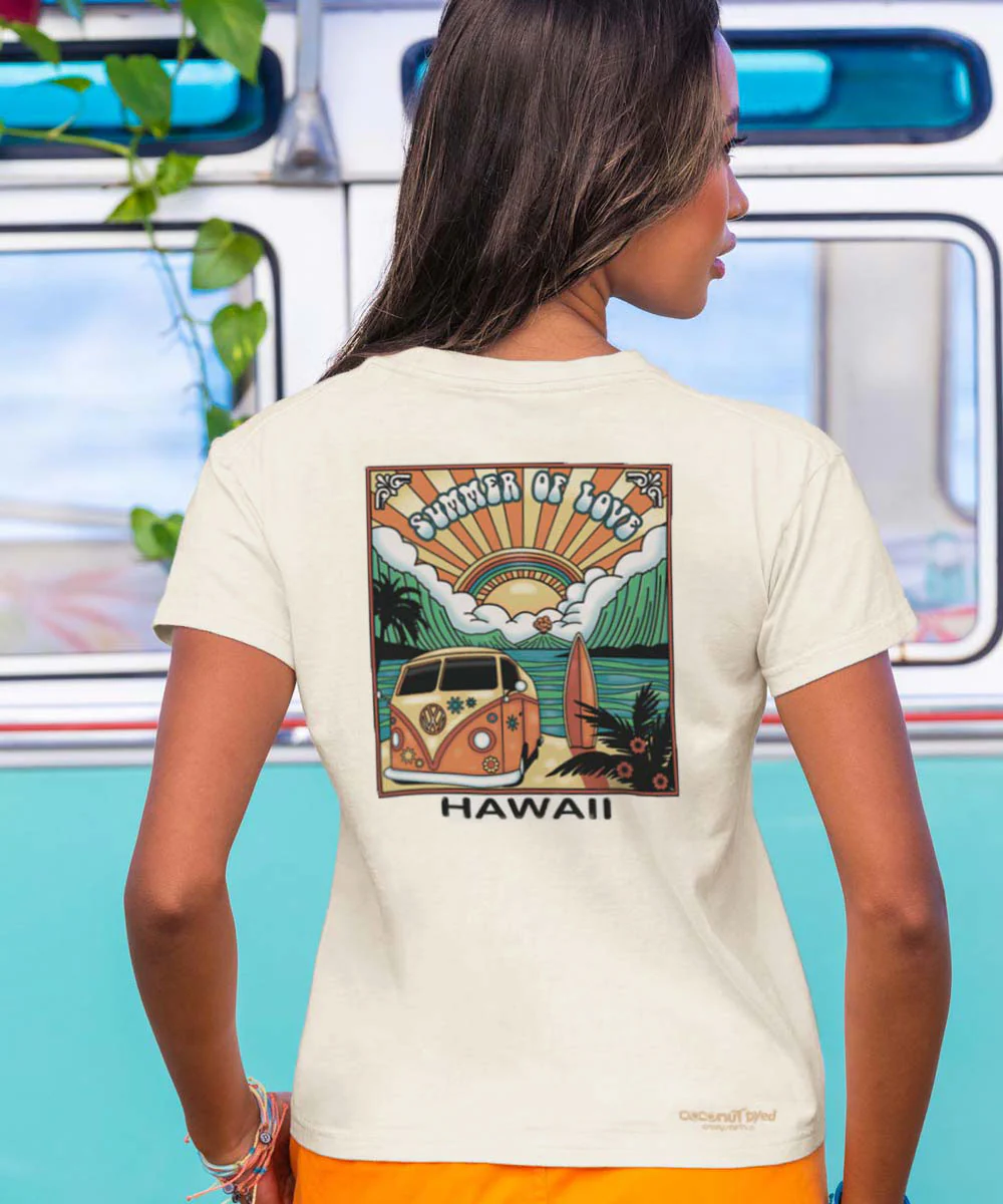 Volkswagen Summer Of Love Scenic - Coconut Dyed Short Sleeve Crewneck T-Shirt - Image 2