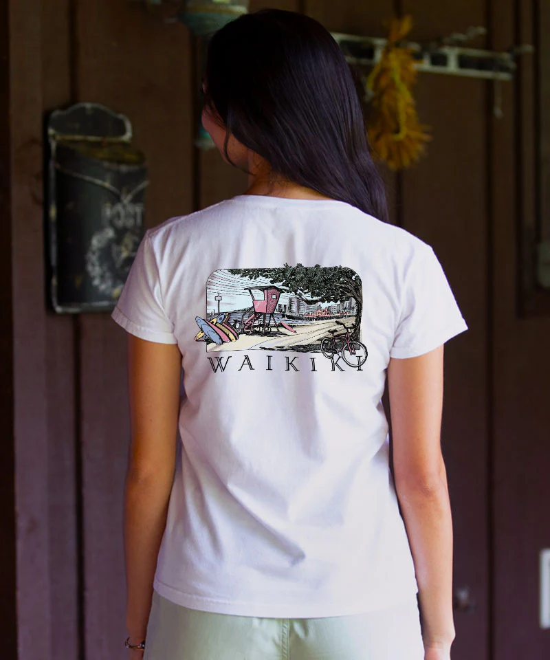 Waikiki Beach - White Short Sleeve Crewneck T-Shirt - Image 2