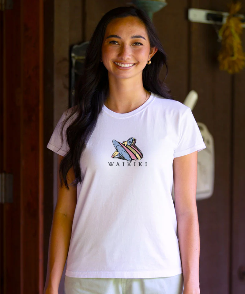Waikiki Beach - White Short Sleeve Crewneck T-Shirt - Image 3