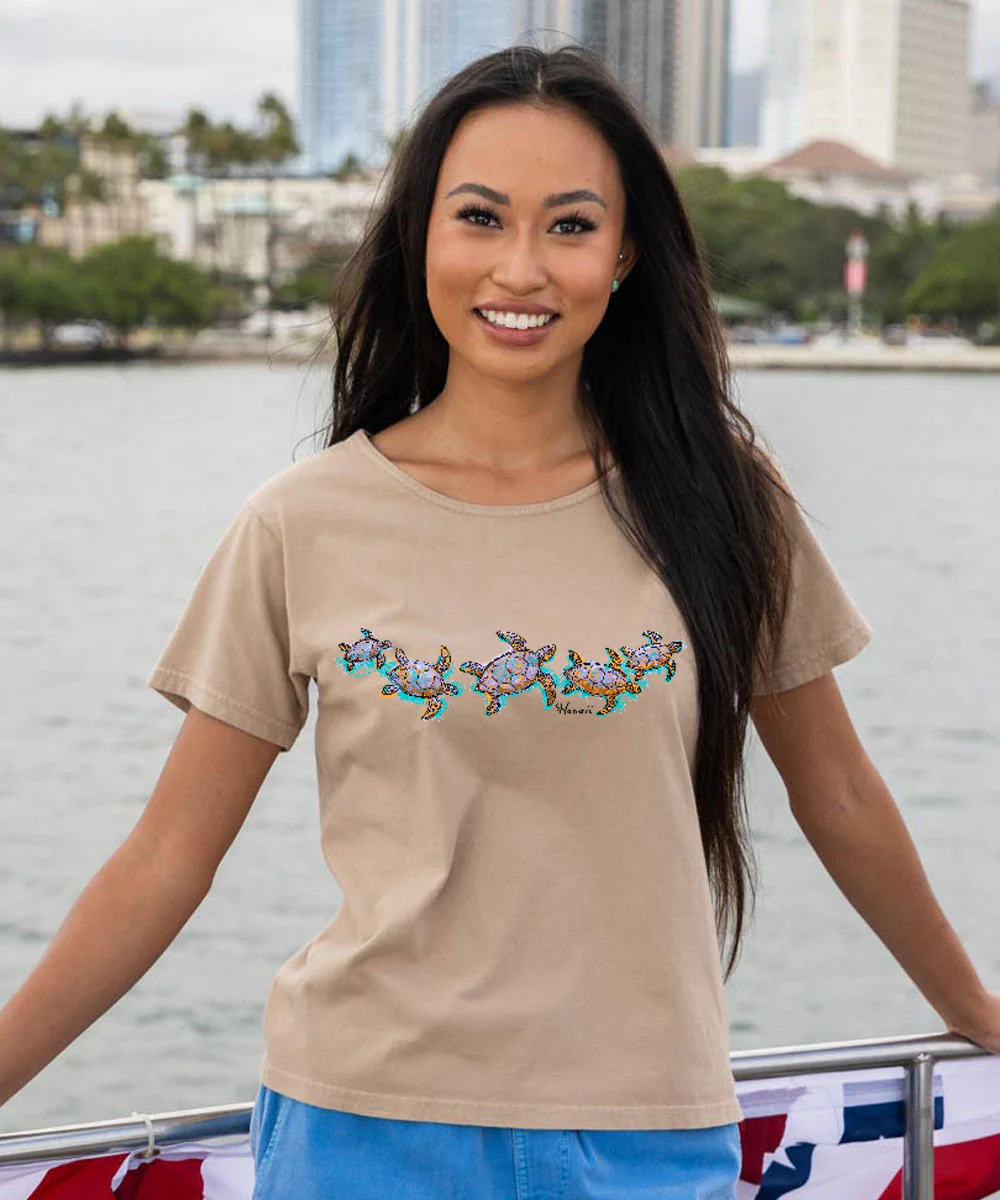 Watercolor Honu - Kona Coffee Dyed Short Sleeve Scoop Neck T-Shirt - Image 2