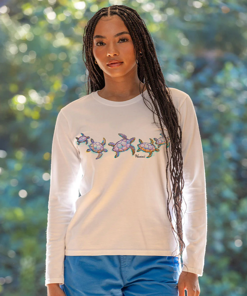 Watercolor Honu - White Long Sleeve Crewneck T-Shirt - Image 2