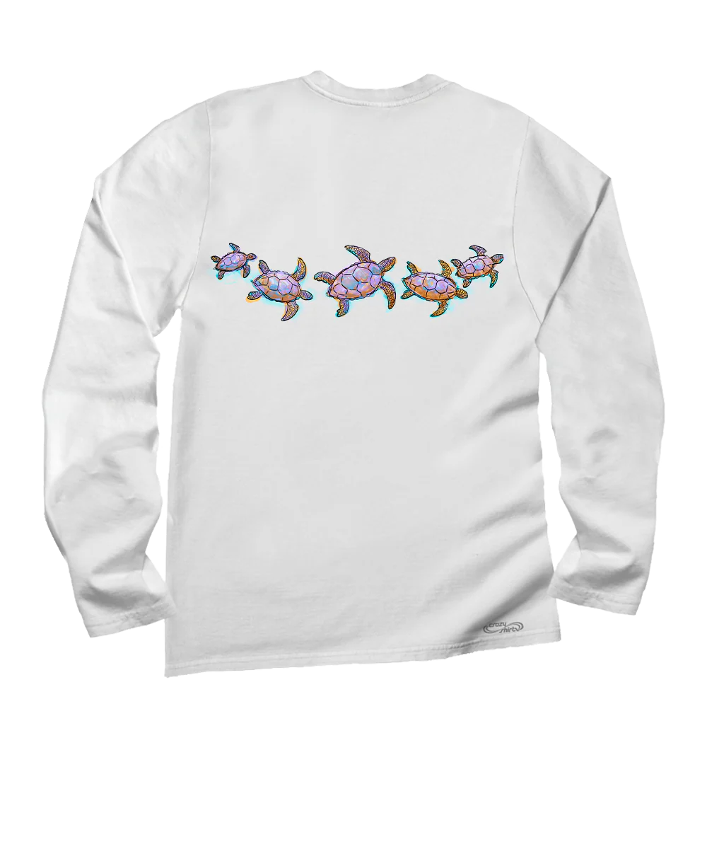 Watercolor Honu - White Long Sleeve Crewneck T-Shirt - Image 4