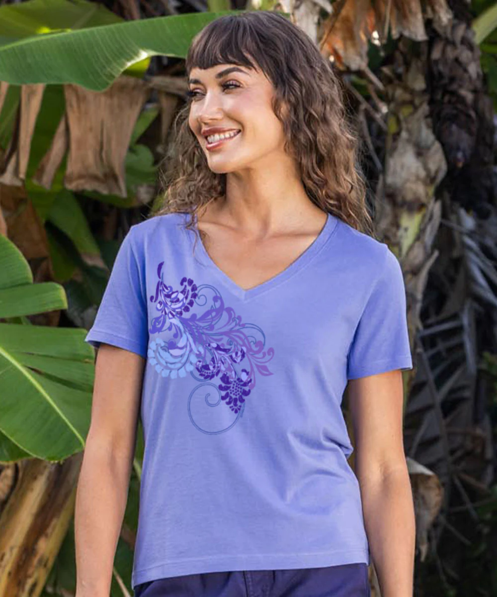 Waterfalls - Periwinkle Short Sleeve Pima V-Neck T-Shirt - Image 2