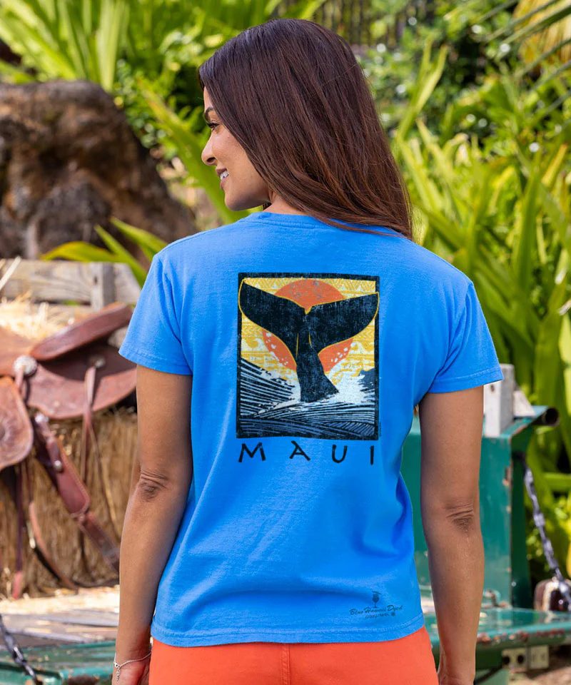 Whale Fluke Block - Blue Hawaii Dyed Short Sleeve Crewneck T-Shirt - Image 2