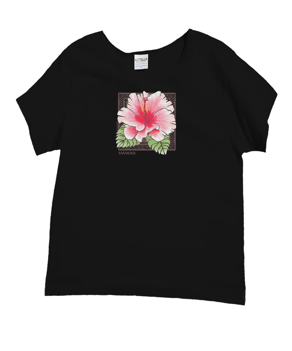 White Hibiscus - Black Short Sleeve Scoop Neck T-Shirt