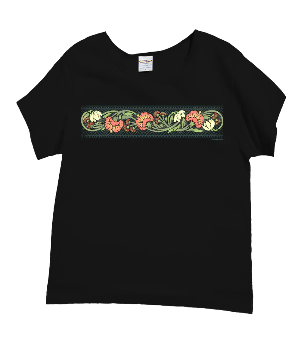 Winding Hibiscus - Black Short Sleeve Scoop Neck T-Shirt